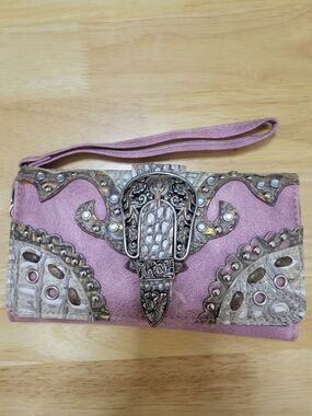 Western Dusty Pink Embellished Wristlet Clutch